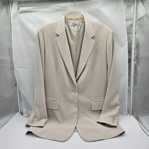 Peter Nygard Women's Blazer Size 16 Putty Crepe One Button Jacket Professional